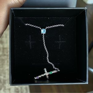 M Jewelers Multicolor Hammered Stone Drop Cross